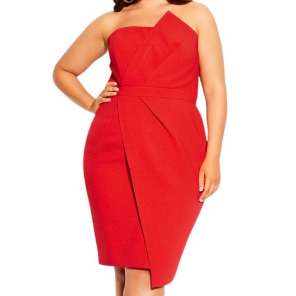 City Chic Enchant Sheath Dress in Tiger Lily (a bright orange/red).